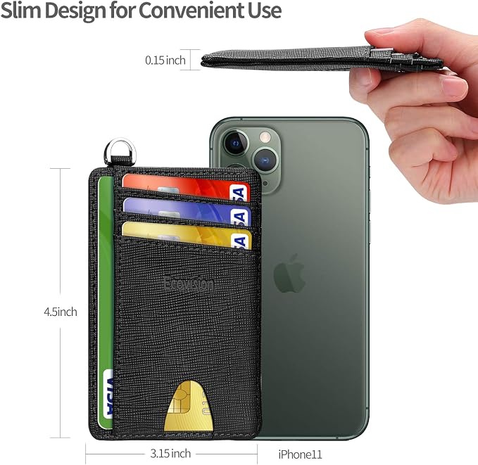 Slim Minimalist Front Pocket Wallet, RFID Blocking Credit Card Holder Wallet with Detachable D-Shackle for Men Women - Image 7