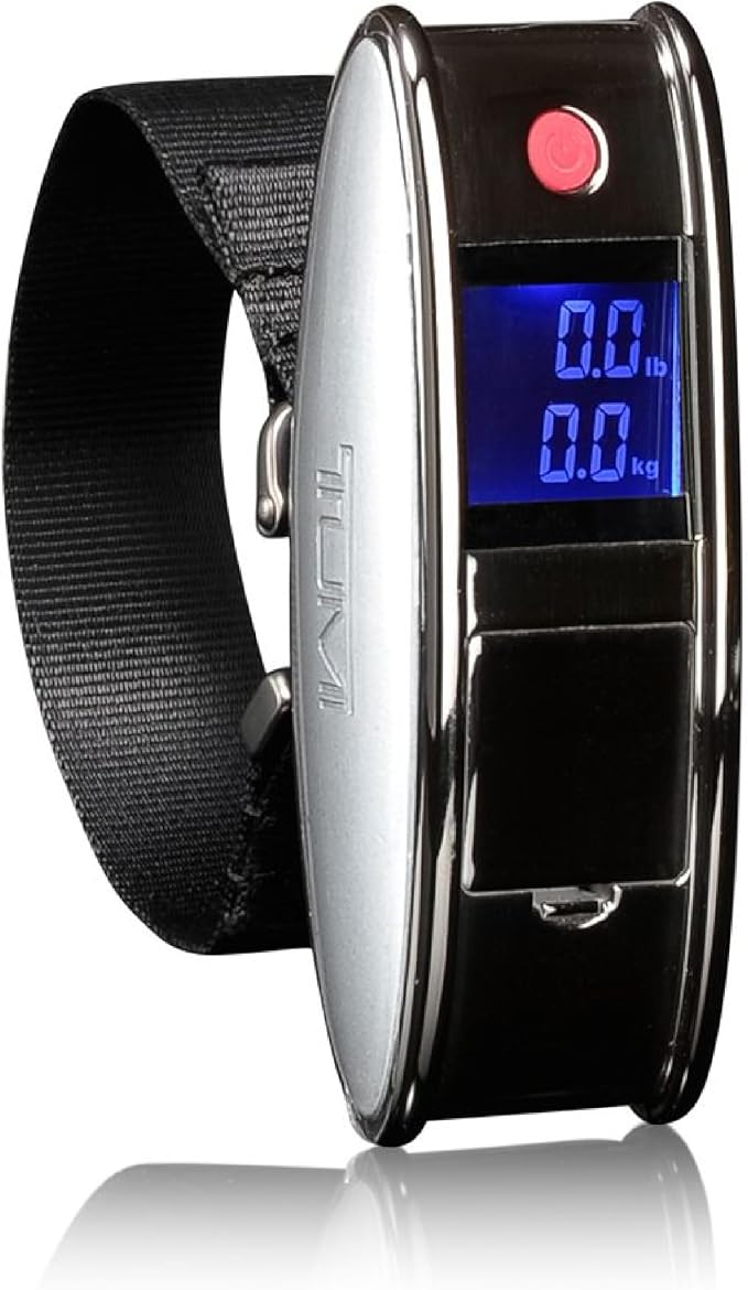 TUMI Scale - Portable, Handheld Digital Luggage Scale - Suitcase Scale Weighs Pounds & Kilograms - Holds up to 100 Lb - Gun Metal/Black by TumiLuggage