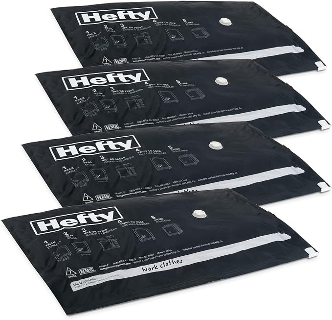 Hefty MAX Shrink-Pak Vacuum Seal Storage Bags for Clothing, Travel, Bedding | Tear & Water Resistant, Dual-Valve Space Saver Compression Bags - Large, 4-Pack - Image 8