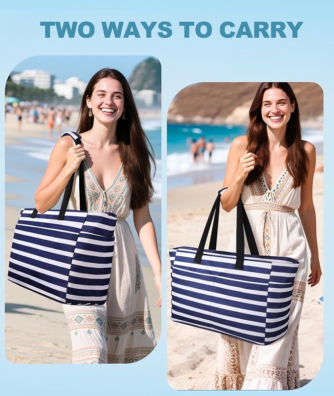 ISEYOU Extra Large Beach Bag Waterproof Beach Totes Bags for Women, Lightweight Foldable Pool Bag with Zipper Wet Compartment - Image 6
