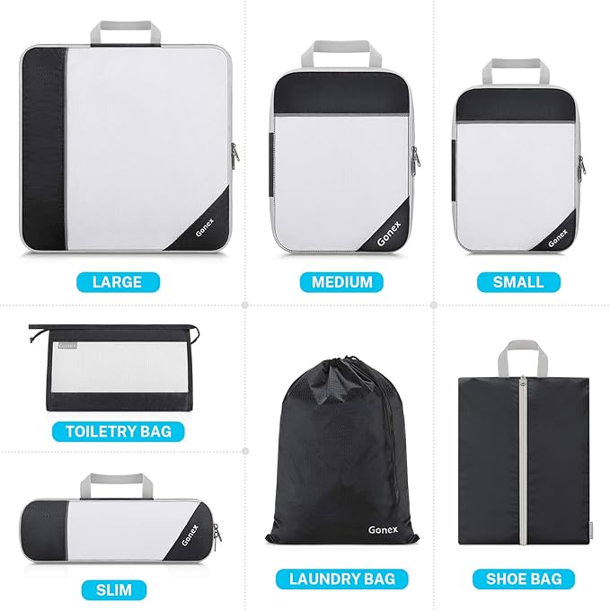Gonex Compression Packing Cubes for Travel, Mesh Bags Luggage Organizers | Set of 4/5/6/7/10 for Essentials, Extensible, Fits 20"Carry-on Suitcases, See-through Mesh, Double Zipper Compression - Image 5