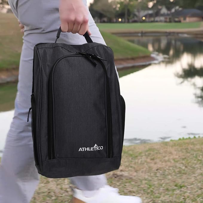 Athletico Golf Shoe Bag - Zippered Shoe Carrier Bags With Ventilation & Outside Pocket for Socks, Tees, etc. (Gray) - Image 5