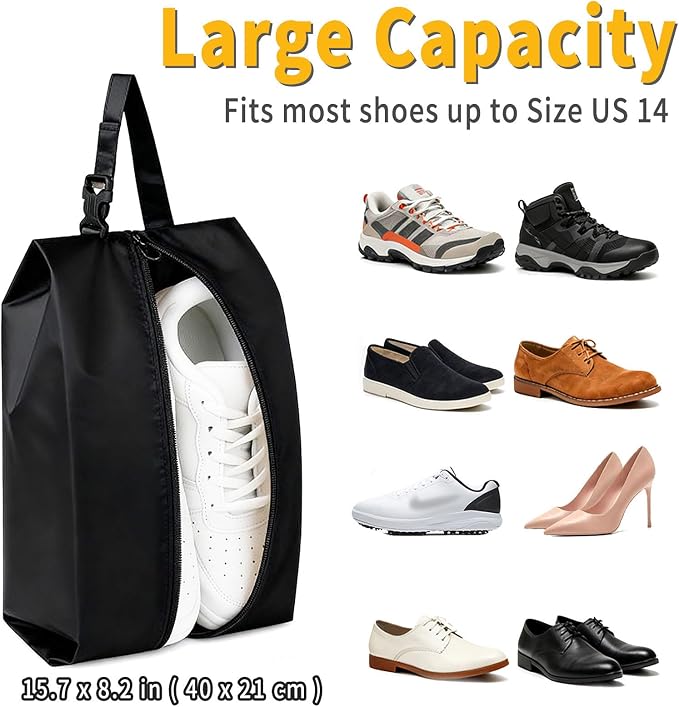 4-Pack Travel Shoe Bags for Packing in Suitcase – Hanging Buckle Shoe Storage Pouches with Zipper and Handle, Portable Bags for Gym, Sports, Cleat and Ballet (Black) - Image 6