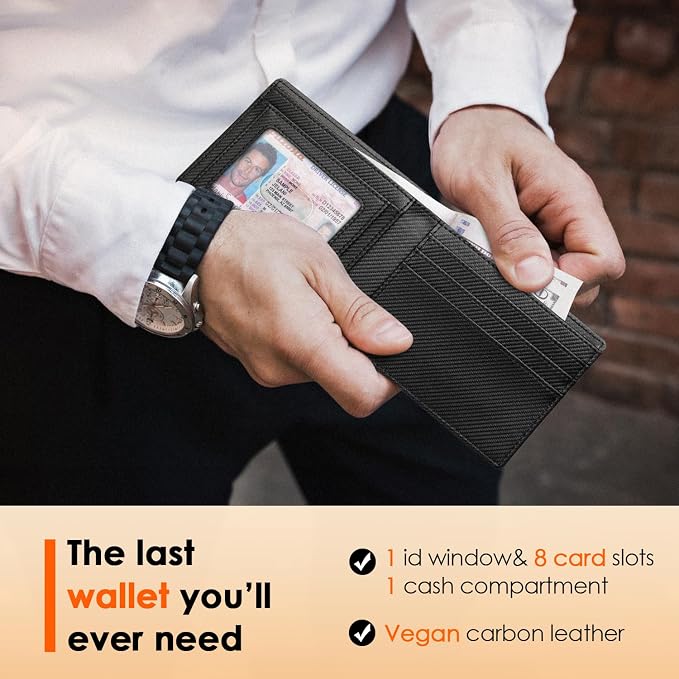 RUNBOX Wallet for Men Slim Leather Bifold RFID Blocking Minimalist Front Pocket Design with Gift Box | Minimalist Front Pocket Design, Holds 8 Cards, RFID Protection, Gifts for Men on Birthdays, Father’s Day, and Christmas - Image 2