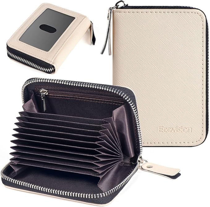 Credit Card Wallet, RFID Card Case Wallet, Zipper Card Cases Holder for Men Women, RFID Blocking, KeyChain Wallet, Compact Size Card Organizer Case for Women by Ecovision
