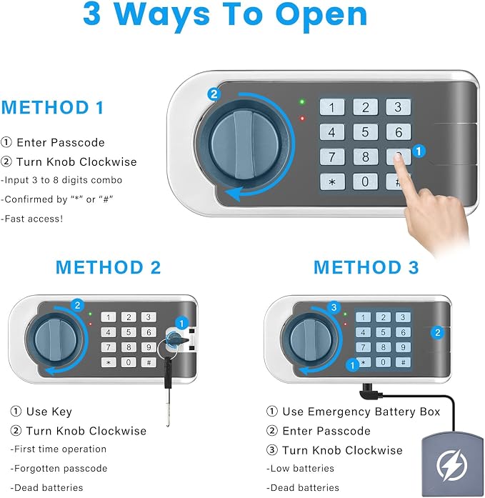 [19.7" Tall] Safe Box, 3.5 Cuft Home Safes with Fireproof Waterproof Bag | Security Digital Safe for Home with Programmable Keypad Keys, Smart Alert, Mute Mode, Anti-theft Document Safe for Valuables - Image 7