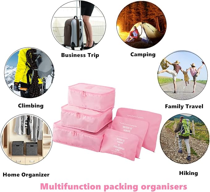 6 Pack Packing Cubes for Suitcases, Luggage Organizer, Travel Bag Organizer Storage Bags, Travel Cubes Compression (Pink) - Image 6