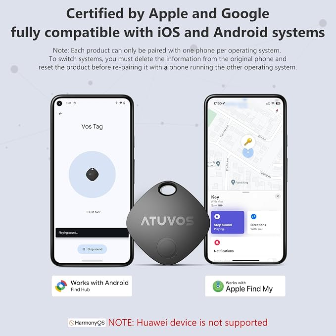 ATUVOS Air Tracker Tags-4 Pack for Android & iOS, Tracker Tags Work with Google Find Hub or Apple Find My APP, Smart Tags for Android, IP67 Waterproof Bluetooth Tracker Tag for Luggage, Keys - Image 4