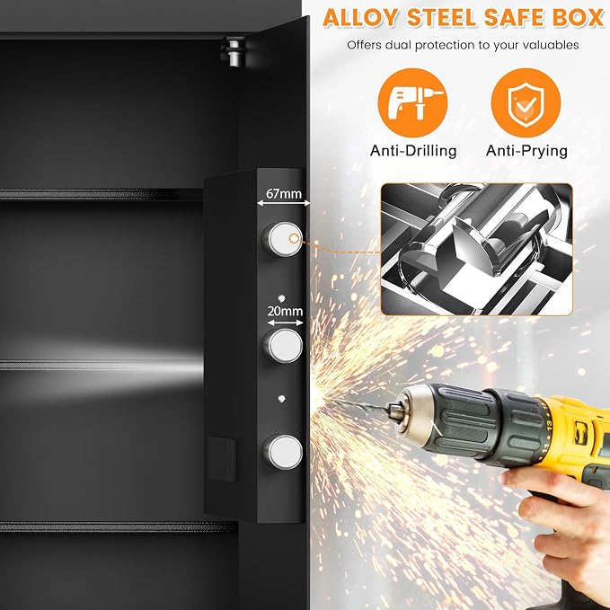 6.0 Cu Ft Large Safe Box for Home Use, 27.6"H Heavy Duty Home Safe | with Alarm System, Removable Shelves, Wall/Floor Mountable Anti-theft Security Safe for Money Jewelry Documents - Image 3