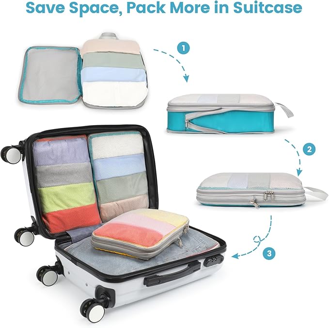 Cambond Mesh Compression Packing Cubes for Travel - 4 Set, Multi-color | Keep Clothes Sorted, See Through Mesh helps quickly find what you need, Compression Zip Design, Lightweight, Luggage Tidy - Image 6