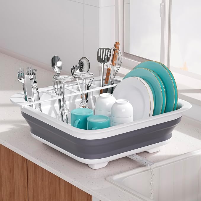 THANSTAR Collapsible Dish Drying Rack for RV Campers Portable Dinnerware Drainer Organizer for Kitchen Travel Trailer by THANSTAR