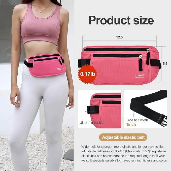 RFID Blocking Money Belt for Men Women, Slim Fanny Pack for Travel，Running,Conceal Waist Wallet for Passport Holder,Phone,Cash(Hot Pink) - Image 3