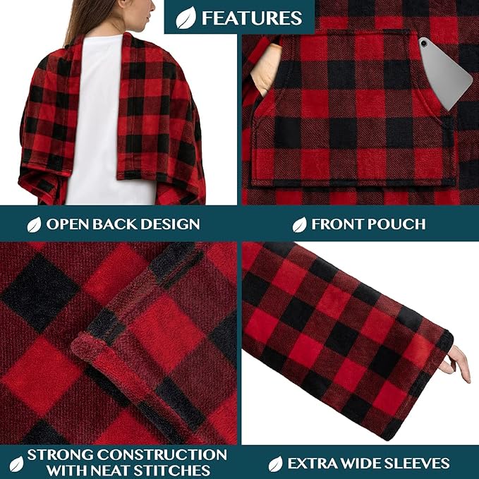 PAVILIA Blanket with Sleeves for Adult Women Men, Soft Warm Wearable Blanket Fleece Wrap Throw, Robe Blanket Gift - Image 2