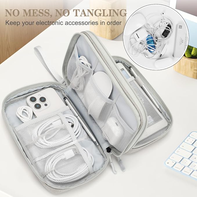 FYY Electronic Organizer, Travel Tech Pouch Bag, Large, Khaki | Wrist Strap, Waterproof, Double Layers Portable Electronics Travel Carrying Case for Cord, Charger, Daily Business Trips Use - Image 5