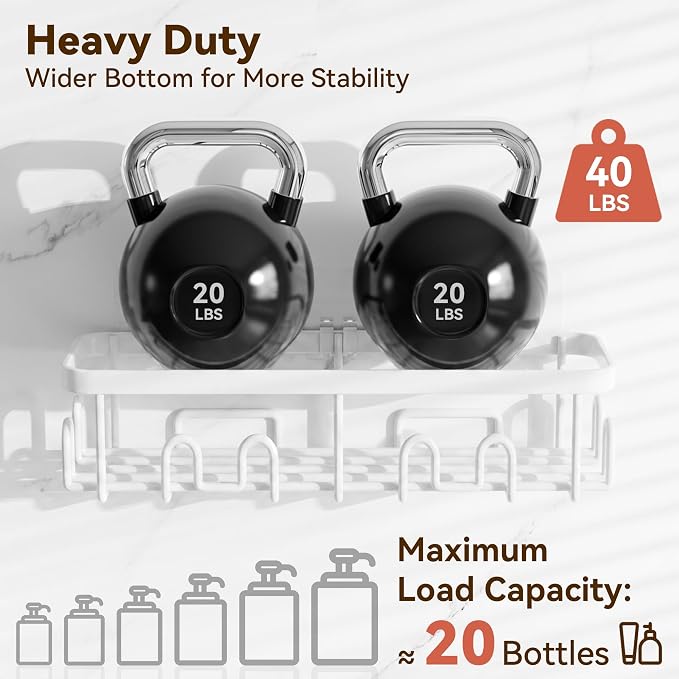 Shower Caddy Adhesive, Rustproof Shower Organizer, Wall Shower Rack | Large Capacity Shower Shelves for Inside Shower, Shampoo Shower Holder, White, 2 Caddies, 2 Soap Dishes, 1 Toothbrush Holder - Image 4