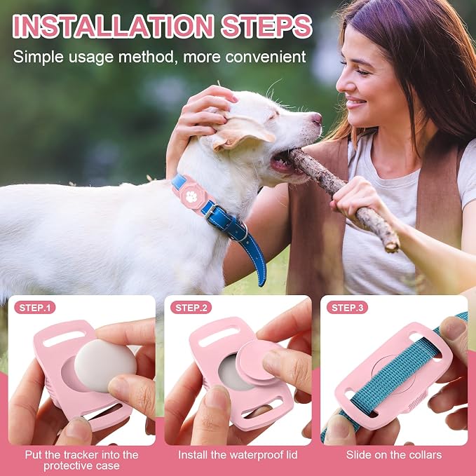 Smart Pet Tracker for Collar - Dog Tracker Pet Location Tracker with Holder | Real-Time Location, No Monthly Fee/ SIM Card, Work with Android Only (Not for IOS), Ultra-Slim, IP68 Waterproof Holder, Pink - Image 5