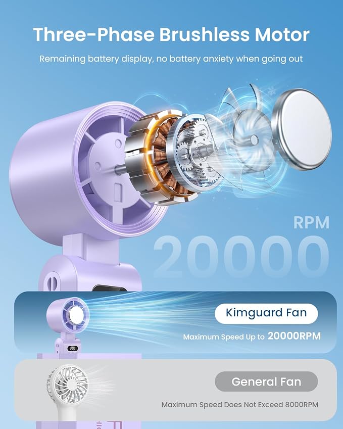 Handheld Portable Turbo Fan with Ice Cooler, Speed (1-199) 5500mAh Rechargeable Personal Fan,[20H Cooling Time] Mini Yet Powerful [20000 RPM] Small Pocket Fans for Travel/Outdoor/Home/Office, Purple - Image 4
