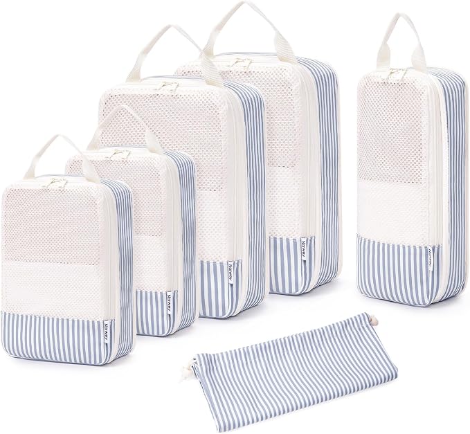 Narwey 6 Set Compression Packing Cubes for Travel Women Men, Travel Cubes for Carry On Suitcase, Durable Compression Luggage Organizer Bags by Narwey
