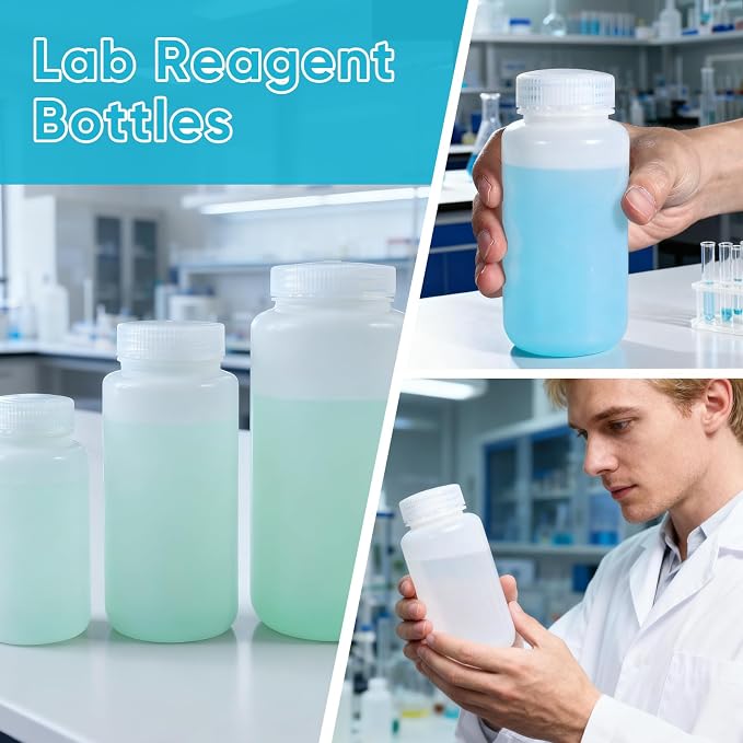 DEMORA 16 oz Plastic Bottles with Lids, Airtight Refillable Wide Mouth Travel Bottles for Toiletries, HDPE Food Grade Plastic Containers for Liquids Pill Water Sample Lab Reagent (Translucent, 2 Pcs) - Image 2
