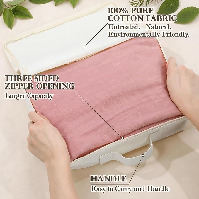 Shinymoon 3 Set 100% Cotton Packing Cubes with Handles,Zippers, Clothes Shoes Organizer(3 Sizes,Regular,Beige) - Image 2