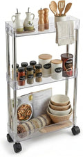 American Dream Home Chrome/Clear Acrylic Slim 3-Tier Rolling Cart Portable Narrow Storage Trolley with Wheels, Transparent Shelves for Bathroom, Kitchen, Office & Small Spaces by AmericanDreamHomeGoods