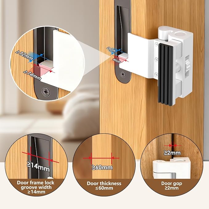 Portable Door Lock,Security Door Reinforcement Lock,No Drilling(White-4PCS) | Portable Door Lock for Travel,Interior Doors for Apartments,Hotels,bedrooms - Image 2