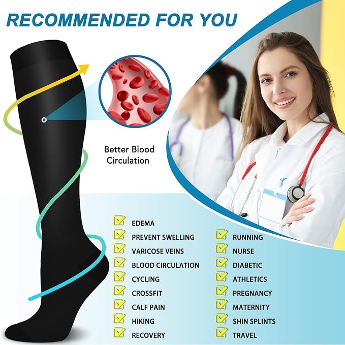 SunFeeling Compression Socks for Women & Men Circulation (3 Pairs) - Best Support for Athletic Running Nurses Recovery Travel - Image 5
