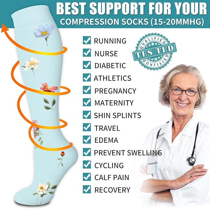 Compression Socks for Women & Men Circulation(6 pairs)-Graduated Supports Socks for Running, Athletic Sports - Image 4