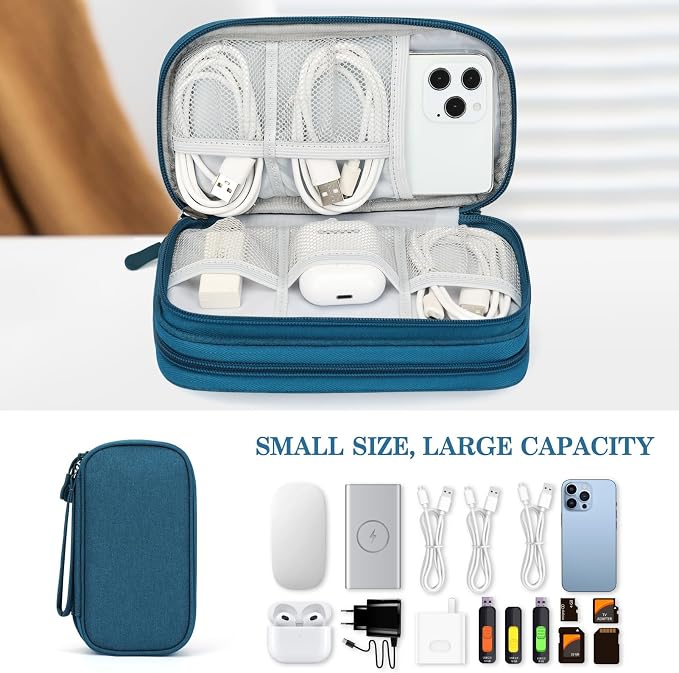 FYY Electronic Organizer, Travel Tech Pouch Bag, Cable Organizer Dark Green | Wrist Strap, Waterproof, Double Layers Portable Electronics Travel Carrying Case for Cord, Charger, Daily Business Trips Use - Image 6