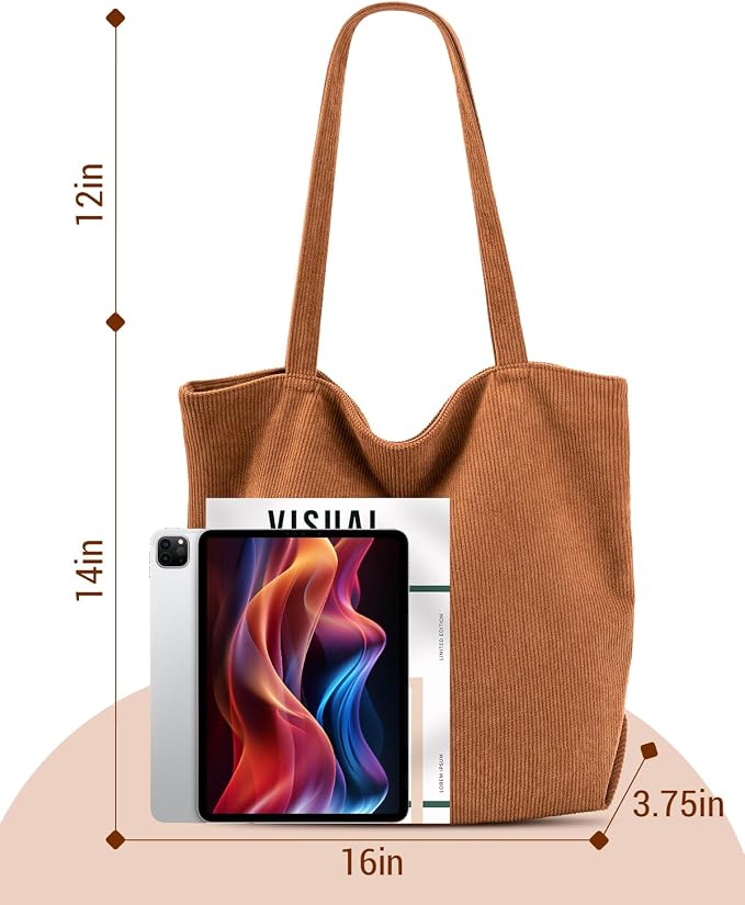 Iioscre Corduroy Tote Bag for Women,Hobo HandBags with Zipper | Large Capacity Casual Shoulder Bag with Inner Pockets for Shopping Work Daily Travel. - Image 4