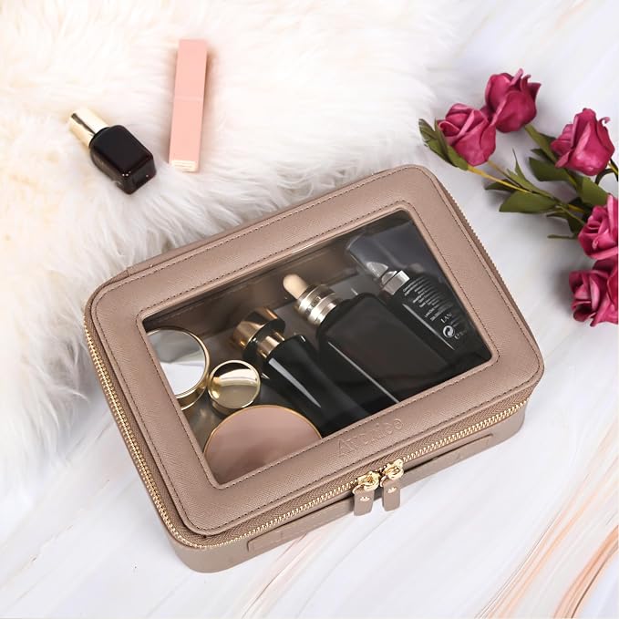 Aveniee Clear Makeup Bag Organizer,Large Travel Toiletry Bag for Women, Waterproof Cosmetic Pouch with Zippers,Car Organizers and Storage,Taupe - Image 3
