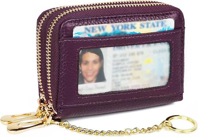 imeetu Rfid Credit Card Holder, Businese Card Case, Wallet for Women Men | Genuine Leather Card Wallet with id Window, Keychain & Double Zipper, Water-resistan Small Wallet with Gift Box, Daily Travel by imeetu