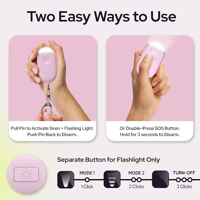 Weten Rechargeable Personal Alarm Keychain - 130dB Siren, LED Light - 3Pack Personal Safety Alert for Women to Carry - Panic Button Alarm for Security - Rape Whistle for Self Defense (Black&Pink&Blue) - Image 3