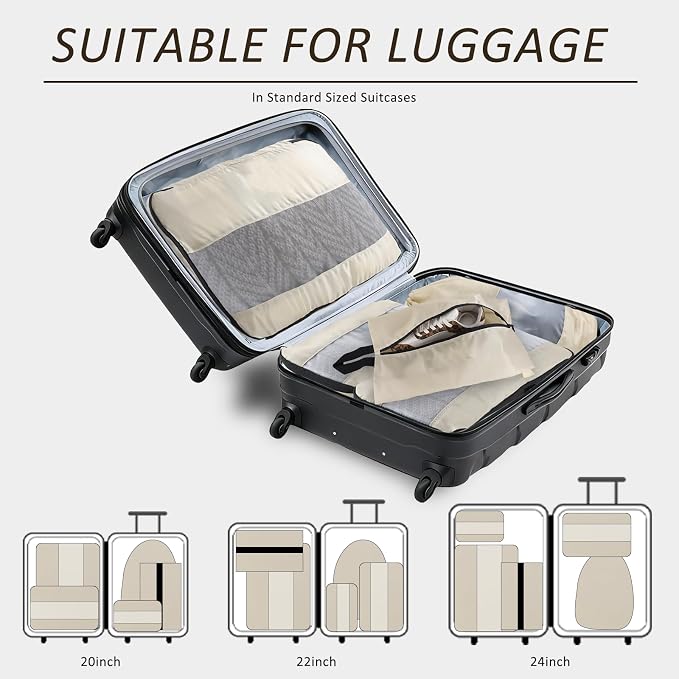 U+U 5 Set Packing Cubes, Travel Organizers with Shoe Bag (Cream) | Ultralight Design & Easy Travel Organization - Image 5