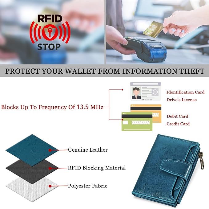 Small Wallet Women RFID Blocking Soft Leather Bifold Compact Card Holder Wallet for Women with Zipper Coin Pocket 4 ID Window - Image 6