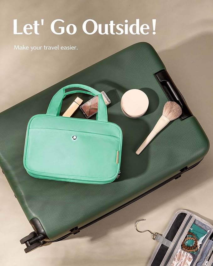 Travel Hanging Toiletry Bag for Women - Waterproof Cosmetic Organizer with Clear Window, Lightweight Bathroom Bags for Essentials, Makeup, Shampoo, Toiletries Green, Medium - Image 7