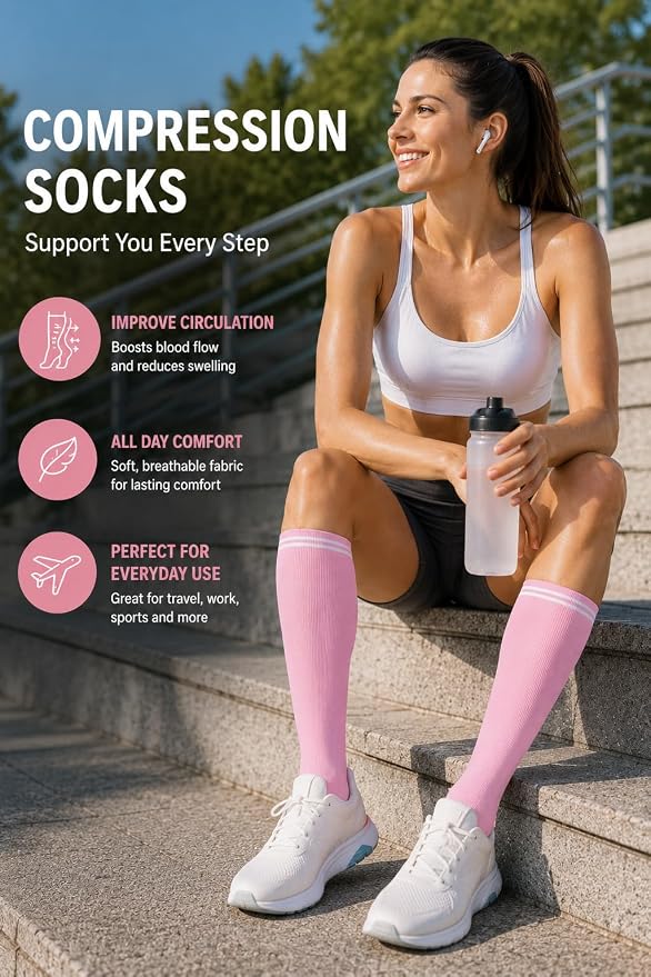 Aoliks Compression Socks for Women and Men 4 Pairs, Mild Support | Long Knee High Stockings for Nurses Running Travel Flying Pregnancy Athletic 15-20 mmHg - Image 7