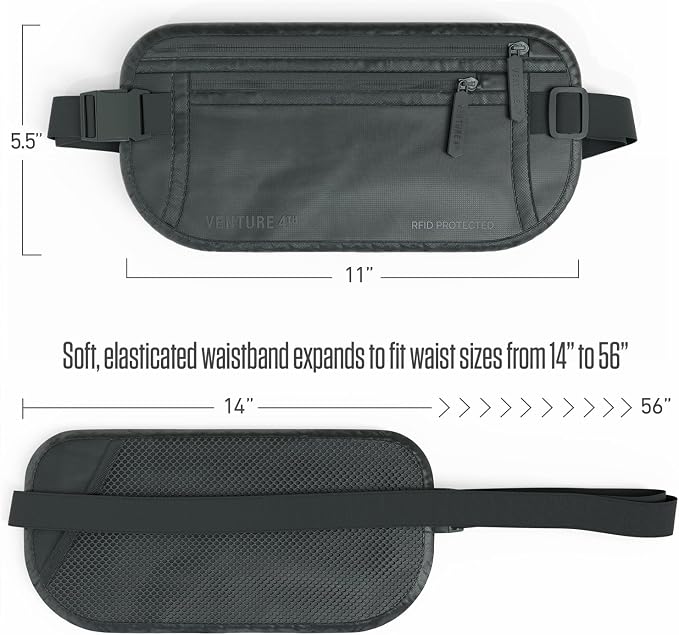 VENTURE 4TH Travel Money Belt, RFID Blocking Passport Holder - Sleek Gray - Image 6