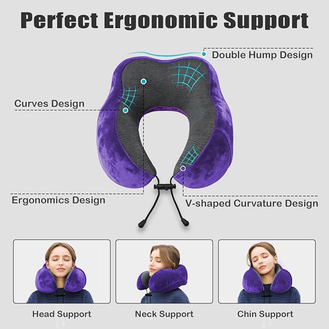 Travel Pillow, Memory Foam Neck Pillow for Traveling, U Shape Neck Pillow Airplane Portable Flight Pillow Travel Kit with 5D Contoured Eye Masks and Earplug for Plane Train Car Home Office - Image 4