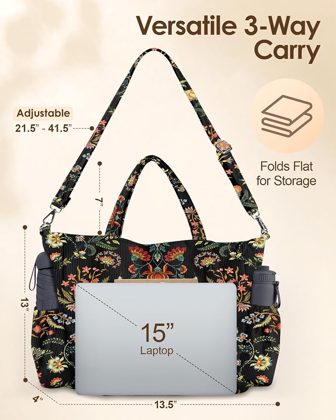 Miss Adola Corduroy Crossbody Tote Bag for Women | Multi Pocket Storage, Zipper Closure, Adjustable Strap, Fits 14 Inch Laptop, Foldable Reusable, for Work Travel Everyday - Image 6