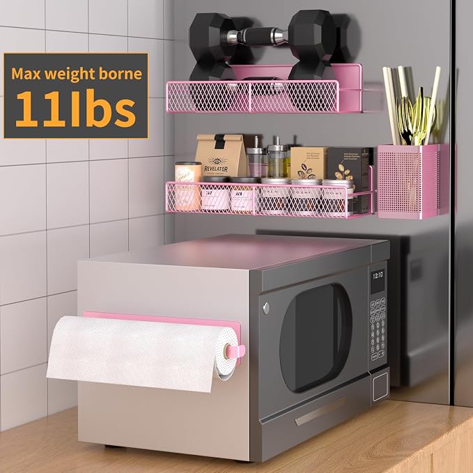 Magnetic Spice Rack for Refrigerator, 6 Pack Metal Magnetic Shelf Pink, Moveable Spice Organizer, Strong Magnetic Storage Fridge Organizer with Paper Towel Holder, Utensils Holder - Image 4