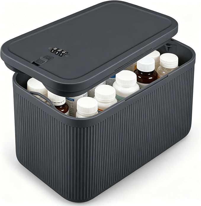 Upgraded Taller Size Medicine Lock Box,Lockable Storage Box with Combination Code for Medication Safe,Lock Box for Pills/Snack/Ipad Mini,Locked Container for Home/Office 9.4X5.5X5.7inch Medium by Unknown