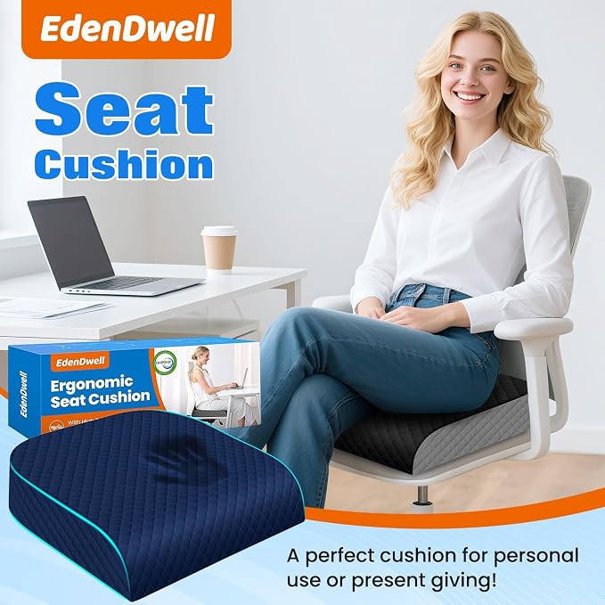 Seat Cushion, Office Chair Cushion, Chair Pad, Large, Blue, X-Large | Memory Foam, Washable Cover, Non-slip Bottom, Portable Handle, for Office, Home and Car - Image 7