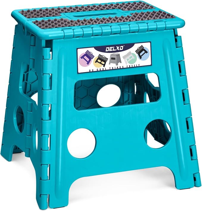 Delxo Folding Step Stool 13 Inch,300 Lbs Step Stool for Adults Blue | Foldable Step Stool 13",Non-Slip Foot Stools with Handle,Lightweight Collapsible stools for Kitchen,Bathroom,Bedroom,Garden by Delxo