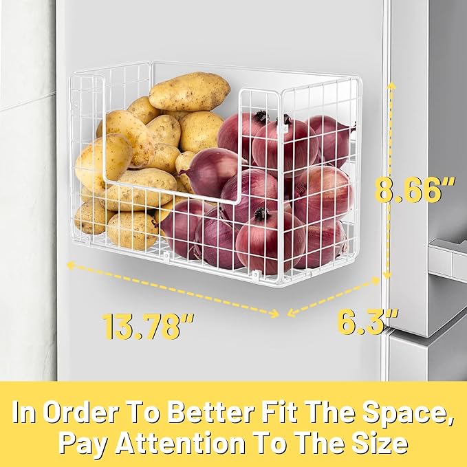 Magnetic Fridge Shelf, Fruit Potato & Onion Storage Bins, Pantry Organizers, Large Container Basket for Refrigerator, Kitchen Counter, Cabinet (1, White) - Image 5