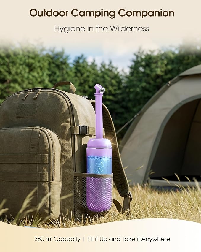 Portable Bidet for Travel & Camping - Manual Squeeze Peri Bottle Handheld | 3 Leak-Proof Seals | BPA-Free | Feminine Hygiene Care Postpartum | Extendable Sprayer with Nozzle for Men&Women-Light Purple - Image 4