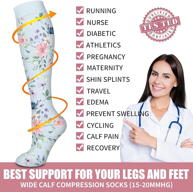 Compression Socks for Women & Men Circulation (6 Pairs) 15-20 mmHg is Best Support for Athletic Running,Nurse - Image 5