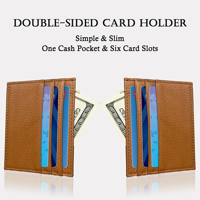 WOXVM Credit Card Holder Wallet RFID Blocking Slim Credit Card Cases Holder Premium Leather Minimalist Front Pocket Small Wallet with 6 Card Slots and 1 Pockets for Men Women (Brown) - Image 4