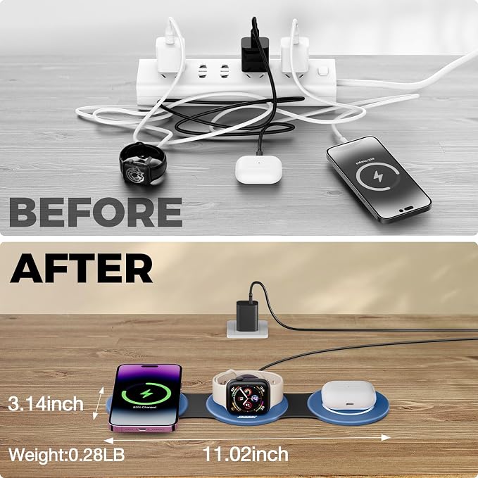 HICOBER 3IN1 Wireless Charging Station for iPhone, Watch, AirPods,LightBlue | Charge 3 devices at once, foldable, case-friendly and ready for travel - Image 4