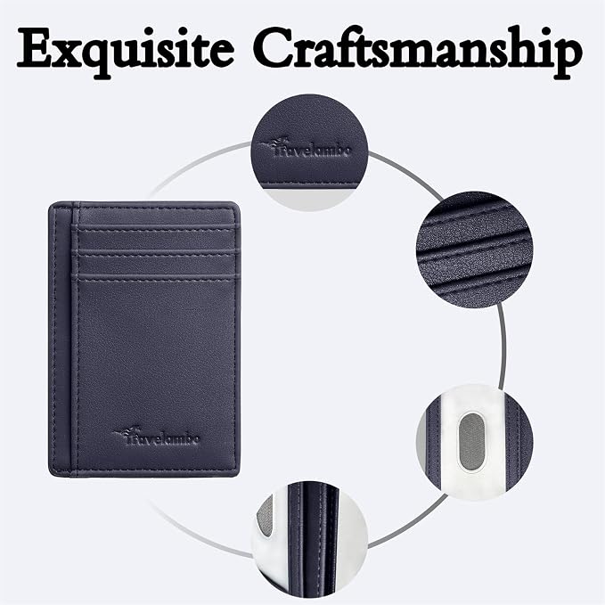 Travelambo Front Pocket Minimalist Leather Slim Wallet RFID Blocking Medium Size - Image 6
